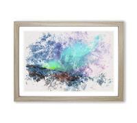 The Northern Lights Aurora Borealis Watercolour Framed Print | A2 Oak Framed Wall Art | Ready to Hang | Modern Landscape Picture | Living Room Bedroom Lounge Office