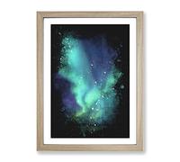 The Northern Lights In Abisko Sweden Paint Splash Modern Framed Print | A3 Oak Framed Wall Art | Ready to Hang | Modern Landscape Picture | Living Room Bedroom Lounge Office