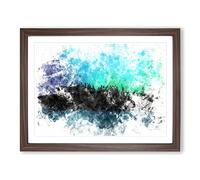 The Northern Lights In Iceland Watercolour Modern Framed Wall Art Print, Ready to Hang Picture for Living Room Bedroom Home Office Décor, Walnut A3 (46 x 34 cm)