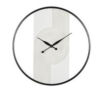 The Novogratz Wood Geometric Art Deco Inspired Line Art Wall Clock with Black Accents, 30" x 2" x 31", White
