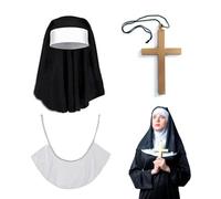 The Nun Costume for Women Adults - 3 Piece Nun Outfit with Headdress, Collar & Cross Necklace for Halloween, Cosplay, The Nun II Fancy Dress