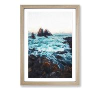 The Ocean Against The Rock Framed Print | A2 Oak Framed Wall Art | Ready to Hang | Modern Nautical Picture | Living Room Bedroom Lounge Office
