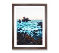 The Ocean Against The Rock Modern Framed Print | A2 Walnut Framed Wall Art | Ready to Hang | Modern Nautical Picture | Living Room Bedroom Lounge Office