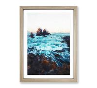 The Ocean Against The Rock Modern Framed Print | A4 Oak Framed Wall Art | Ready to Hang | Modern Nautical Picture | Living Room Bedroom Lounge Office