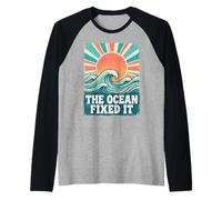 The Ocean Fixed It Retro Beach Waves Sun Raglan Baseball Tee