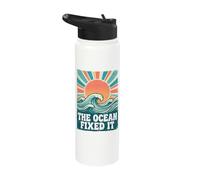 The Ocean Fixed It Retro Beach Waves Sun Stainless Steel Insulated Water Bottle