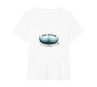 The Ocean is Calling Beach Lover Coastal T-Shirt, Women's Plus, White, 3X