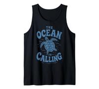 The Ocean is Calling Beach Turtle Vacation Coastal Tank Top