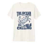 The Ocean is Calling Blue Floral Crab Botanical Premium T-Shirt