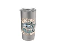 The Ocean is Calling Dolphin Graphic for Sea Lovers Stainless Steel Insulated Tumbler