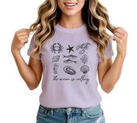 The Ocean is Calling Marine Life Womens Graphic T-Shirt Sea Creatures Illustrated Ocean Tee Medium