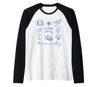 The Ocean is Calling Sea Life Coastal Marine Beach Nature Raglan Baseball Tee