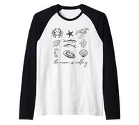The Ocean is Calling Sea Life Coastal Marine Beach Nature Raglan Baseball Tee
