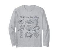 The Ocean is Calling Vintage Nautical Marine Life Line Art Long Sleeve T-Shirt