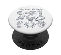 The Ocean Is Calling Vintage Nautical Marine Life Line Art PopSockets Adhesive PopGrip