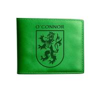 The O'ConnorLion Irish Family Crest Coat of Arms Green Pu Leather Wallet Personalised Laser Engraved Bifold