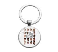 The Office TV Show Keychain Cartoon Fun Dwight Schrute Beets Pretzel Pattern Glass Cabochon Pendant Key Chain Ring Holder