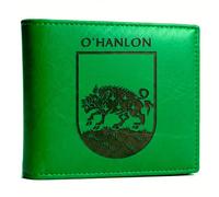 The O'Hanlon Irish Family Crest Coat of Arms Green Pu Leather Wallet Personalised Laser Engraved Bifold