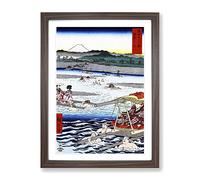 The Oi River Between Suruga And Totomi Provinces By Utagawa Hiroshige Asian Japanese Framed Print | A4 Walnut Framed Wall Art | Ready to Hang | Asian Landscape Picture | Living Room Lounge Office