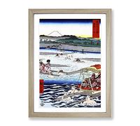 The Oi River Between Suruga And Totomi Provinces By Utagawa Hiroshige Asian Japanese Framed Wall Art Print, Ready to Hang Picture for Living Room Bedroom Home Office Décor, Oak A2 (64 x 46 cm)