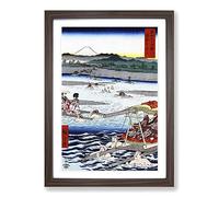 The Oi River Between Suruga and Totomi Provinces by Utagawa Hiroshige Framed Print | A2 Walnut Framed Wall Art | Ready to Hang | Asian Landscape Picture | Living Room Bedroom Lounge Office