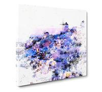 The Oia Santorini Skyline in Greece Watercolour Canvas Print | Gallery Wrapped 30mm Frame Wall Art | 14x14 inches | Ready to Hang | Modern Cityscape Picture | Living Room Bedroom Lounge Office