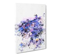 The Oia Santorini Skyline In Greece Watercolour Canvas Print | Gallery Wrapped 30mm Frame Wall Art | 20x14 inches | Ready to Hang | Modern Cityscape Picture | Living Room Bedroom Lounge Office