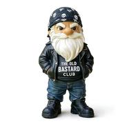 The Old Bastard Club Gnome, Funny Middle Finger Gnome Figurine, Motorcycle Gnomes Statue, Sarcastic Gnomes Desk Decor Statue, Ideal Grumpy Decor Gag Gift (C)