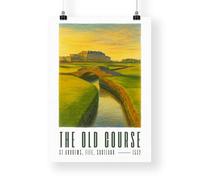 The Old Course St Andrews Golf Poster - Illustrated Print | Scotland Golf Wall Art | Swilcan Bridge Sunset | Home Decor | Gift for Father's Day
