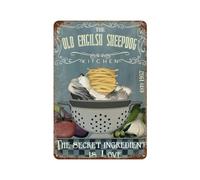 The Old English Sheepdog Kitchen The Secret Ingredient Is Love,Tin Sign Vintage Metal Signs Iron Painting Retro Metal Tin Sign Plaque Poster Garden Wall Art Plaque for House Bathroom Kitchen Cafe