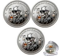 The Old F*cker Achievement Coin, Funny Skeleton Whiskey Challenge Coin, Still Standing Commemorative Coin with Skull Design, Certified Badass Token Gift for Friend (3PCS)