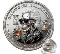 The Old F*cker Achievement Coin, Funny Skeleton Whiskey Challenge Coin, Still Standing Commemorative Coin with Skull Design, Certified Badass Token Gift for Friend (1PC)
