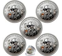 The Old F*cker Achievement Coin, Funny Skeleton Whiskey Challenge Coin, Still Standing Commemorative Coin with Skull Design, Certified Badass Token Gift for Friend (5PCS)