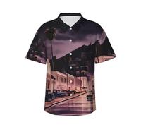 The Old Hollywood Mens Hawaiian Short Sleeve Shirt Summer Printed Business Casual Beach Surfing Boating Black