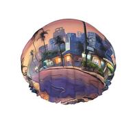 (The Old Hollywood) Print Double Layer Waterproof Shower Cap for Long Hair - Reusable Bath Hair Protection with Elastic Band for Women Travel.