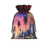 The Old Hollywood -Print Multi-Colored Burlap Drawstring Bags, Eco-Friendly Plaid Pouches For Wedding Party Favors & Custom Packaging. S