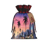 The Old Hollywood -Print Multi-Colored Burlap Drawstring Bags, Eco-Friendly Plaid Pouches For Wedding Party Favors & Custom Packaging. S