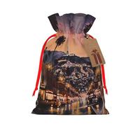 The Old Hollywood Printed Christmas Drawstring Bags for Christmas Party Xmas Gift Wrapping, Red Ribbon, S