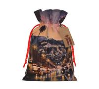 The Old Hollywood Printed Christmas Drawstring Bags for Xmas Gift Wrapping, Red Christmas Ribbon, M