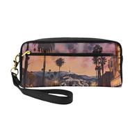 The Old Hollywood Printed Leather Makeup Bags with Wrist Strap Portable Travel Toiletry Bag Cosmetic Organizer Bag for Women