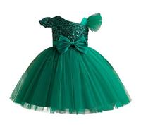 The Old Line Child Girls Mesh Pageant Dress Party Bow Knot Sleeveless Cosplay Costume Gown Dresses Little Baby Girl Flower Cosplay Dress Princess Dress (Green, 1-2 Years)