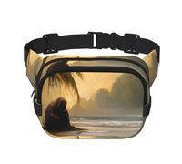 The old man by the sea Square double - layer fanny pack with adjustable shoulder strap - travelling fanny pack - perfect for outdoor sports, Black, One Size