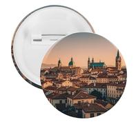 The Old Town at Sunset Badge Metal Round Pins, Lightweight Brooch for Backpack, Fashion Button Pins Badge for Shirts, Jackets, Shawl Coat, Unisex, 5PCS, Tinplate, metal round pins