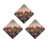 The Old Town at Sunset Car Air Freshener, 3 Pcs Rhombus Hanging Air Freshener Cards, Long Lasting Fragrance Scented Cards for Car, Home, Office Black-style