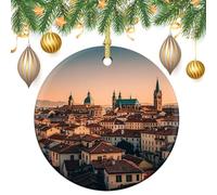 The Old Town at Sunset Ceramic Christmas Ornaments 3 Inch Vintage Hanging Baubles with Gold String for Xmas Tree Decorations Holiday Party Yard Garden Home Decor Festive Keepsake Gift Exchange