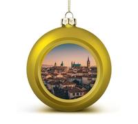 The Old Town at Sunset Christmas Tree Ornaments 1.6 Inch Shatterproof Pc Plastic Balls with Lanyard Baubles Hanging Christmas Ball Ornaments for Xmas Tree Holiday Party Wedding Home Decorations-golden