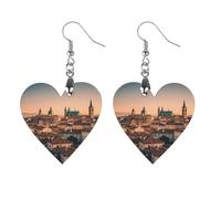 The Old Town at Sunset Wooden Earrings for Women, Vintage Elegant Wood Jewelry, Lightweight Earrings for Wedding, Party, Everyday Jewelry Gift, Apricot shaped, Wood, wood