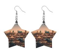 The Old Town at Sunset Wooden Earrings for Women, Vintage Elegant Wood Jewelry, Lightweight Earrings for Wedding, Party, Everyday Jewelry Gift, Star, Wood, wood