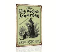 The Olde Witch's Garden Fresh Grown Herbs Magick Begins Here Halloween Retro Metal Tin Sign Wall Art Decor for Garden Home Halloween Witch Decor 8x12 Inch
