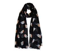 The Olive House® Womens Christmas Winter Robin Red Breast Bird Scarf Black